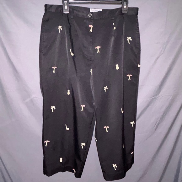 Coral Bay Golf Pants - Coral‎ Bay Golf Womens Black Embroidered Palm Tree Pineapple Golf Pants Size 16